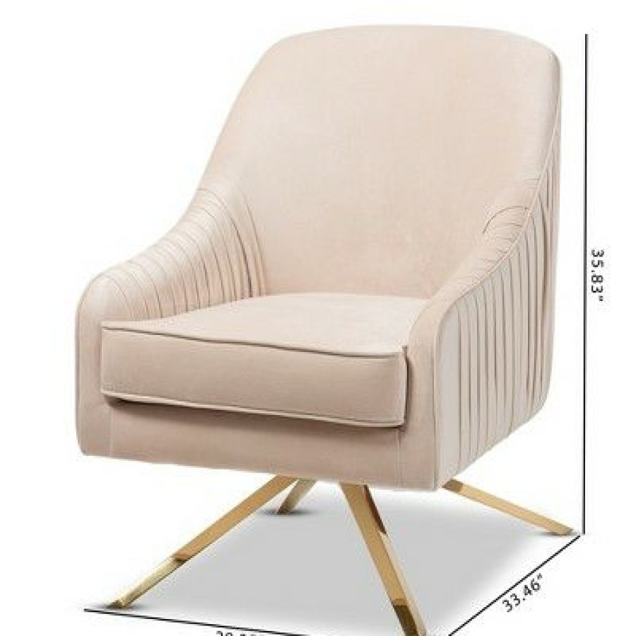 Amaya Velvet Lounge Chair Light Beige/Gold Baxton Studio | * Clearance