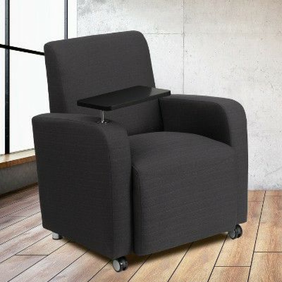 Flash Furniture Gray Fabric Guest Chair With Tablet Arm And Front Wheel Casters | * Wholesale