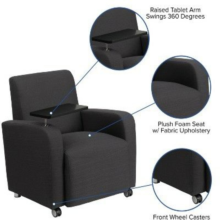 Flash Furniture Gray Fabric Guest Chair With Tablet Arm And Front Wheel Casters | * Wholesale