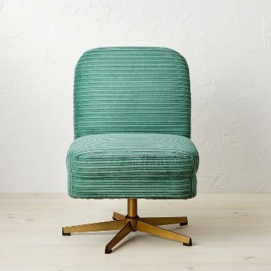 Opalhouse Designed With Jungalow Spaulding Channel Velvet Accent Swivel Chair With Brass Base Green Opalhouse Designed With Jungalow | * Hot