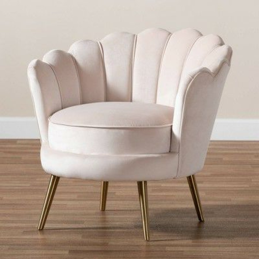 Cosette Velvet Upholstered Chair Light Beige/Gold Baxton Studio | * Clearance