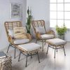 Chalet Indoor Modern Boho Wicker Chat Set With Ottomans Light Brown/Beige/Black Christopher Knight Home | * New