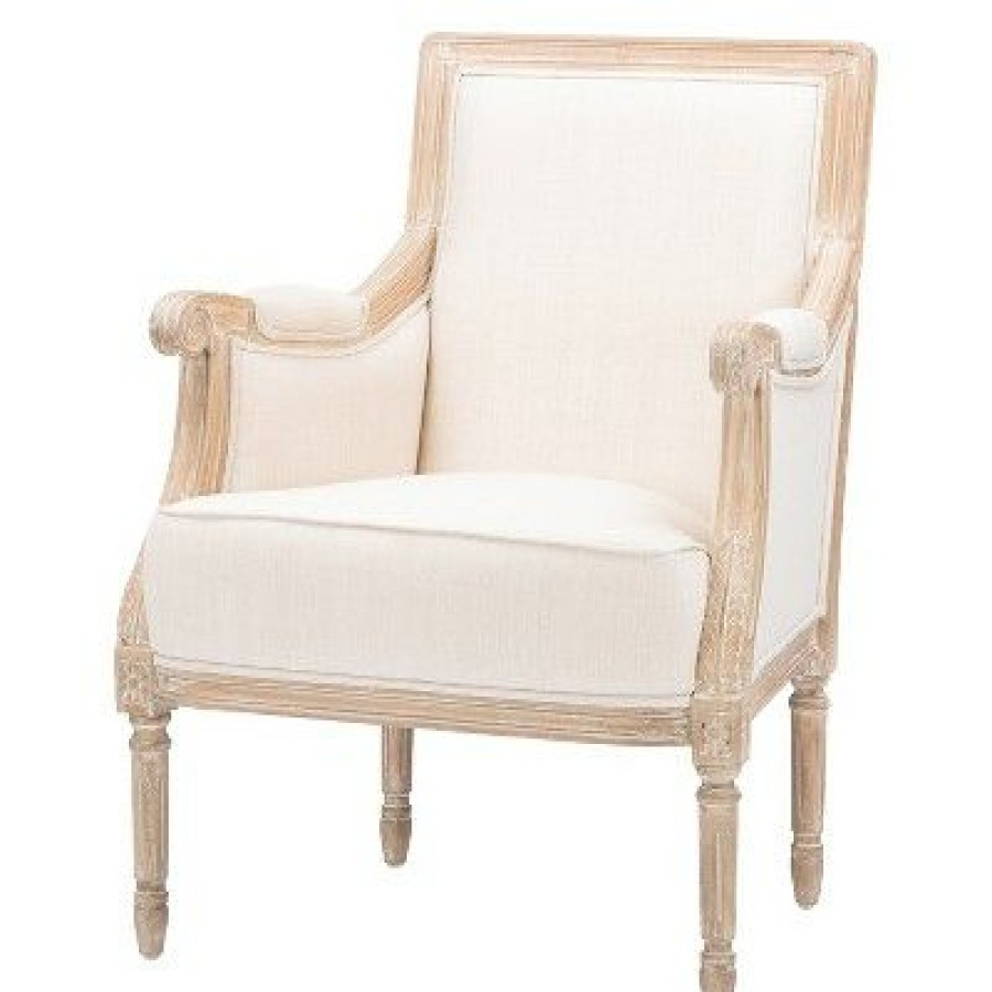 Chavanon Wood & Linen Traditional French Accent Chair Light Beige Baxton Studio | * Wholesale