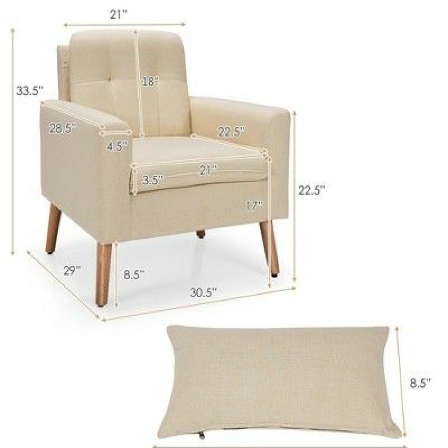 Costwayaccent Chair Upholstered Linen Armchair Sofa Chair W/Waist Pillow Grey | * Wholesale