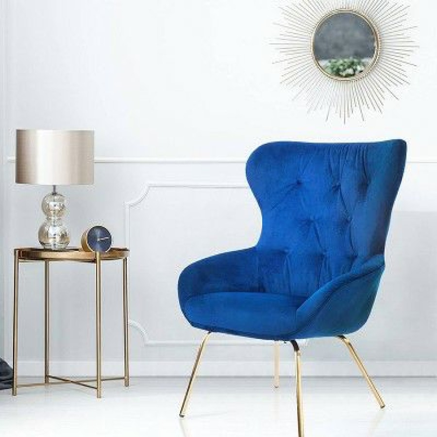 Freya Button Tufted Wingback Accent Chair Blue Mibasics | * Hot