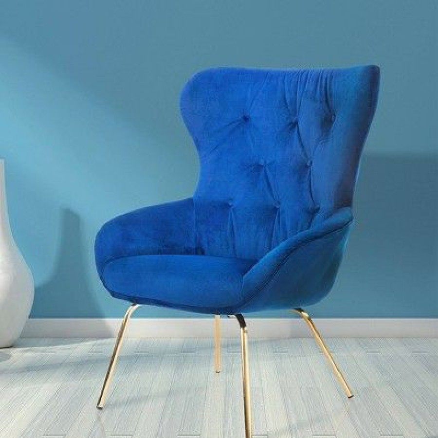 Freya Button Tufted Wingback Accent Chair Blue Mibasics | * Hot