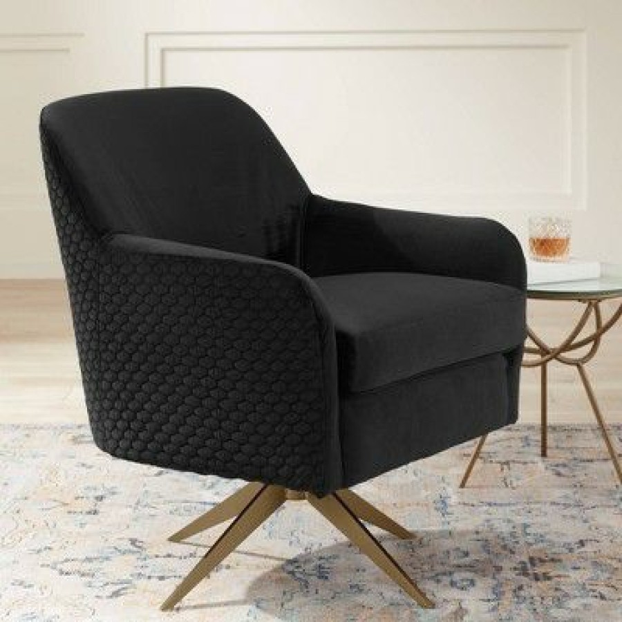 Studio 55D Ames Quilted Onyx Velvet Swivel Chair | * Best