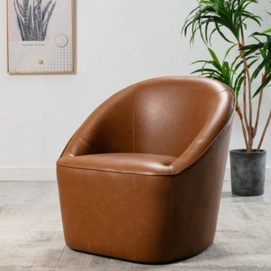 Barrel Swivel Chair Carmel Faux Leather Wovenbyrd | * Clearance