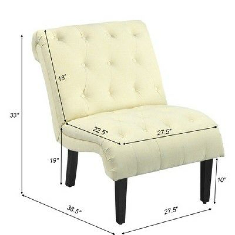 Costway Armless Accent Chair Upholstered Tufted Lounge Chair Wood Leg | * Online