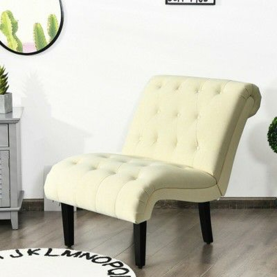 Costway Armless Accent Chair Upholstered Tufted Lounge Chair Wood Leg | * Online