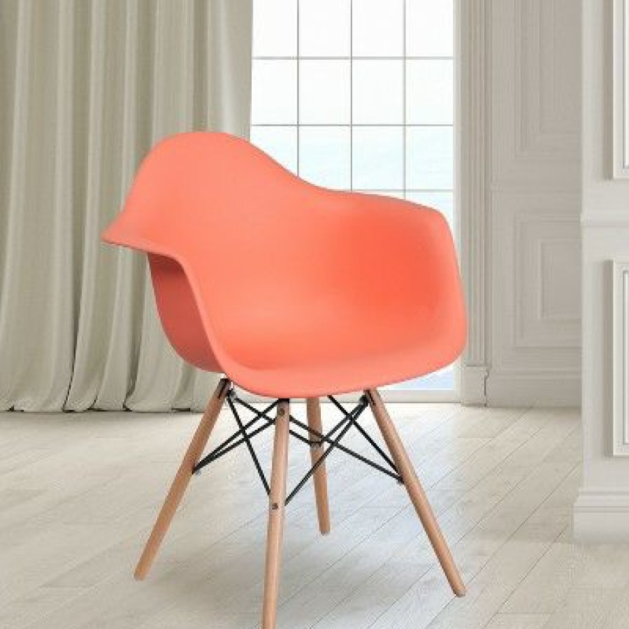 Flash Furniture Alonza Series Plastic Chair With Arms And Wooden Legs | * Clearance