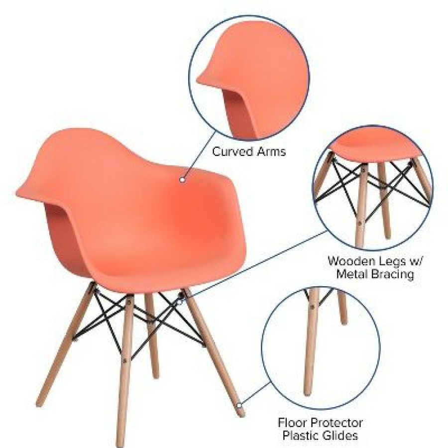 Flash Furniture Alonza Series Plastic Chair With Arms And Wooden Legs | * Clearance