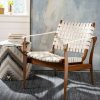 Dilan Leather Safari Chair White/Light Brown Safavieh | * New