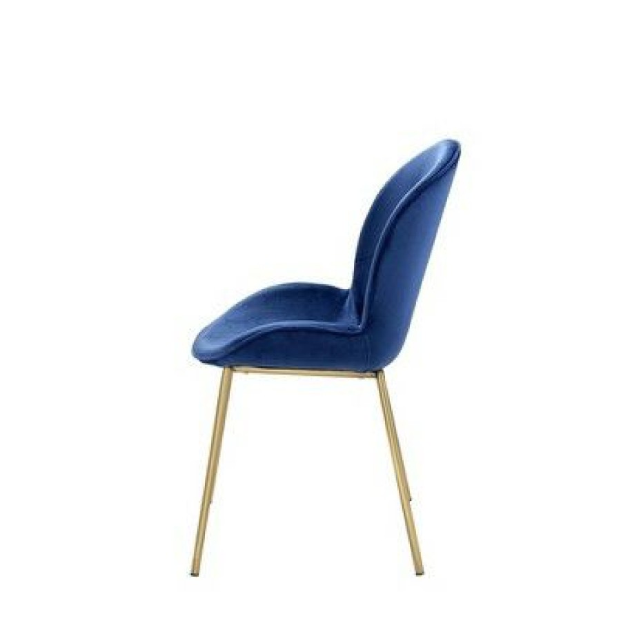 Set Of 2 Side Chairs With Fabric And Bucket Design Blue/Gold Benzara | * Online