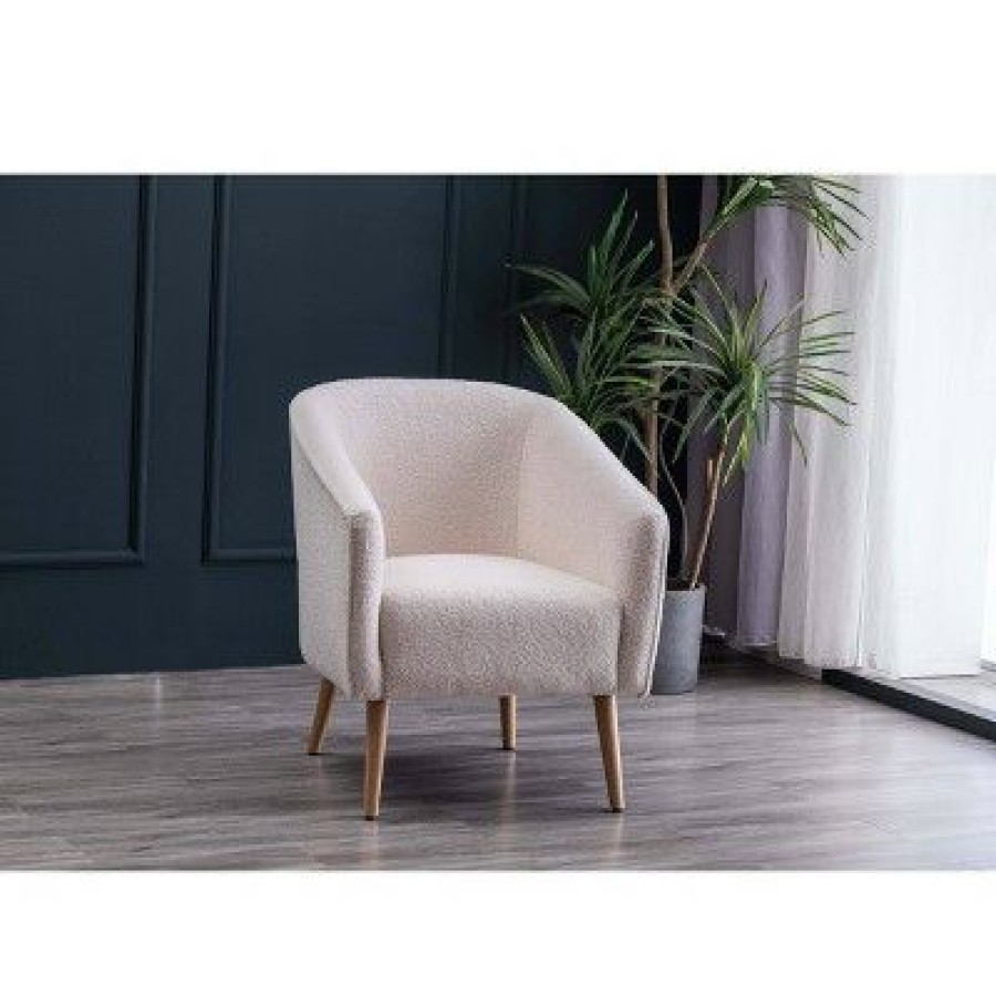 Faux Shearling Barrel Accent Chair Cream Faux Shearling Wovenbyrd | * Best