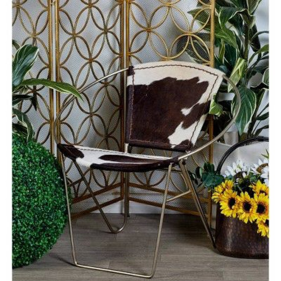 Contemporary Goat Leather And Iron Accent Chair Olivia & May | * Online