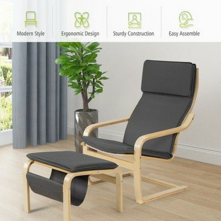 Costway Relax Lounge Chair & Padded Ottoman Set W/ Magazine Rack | * New