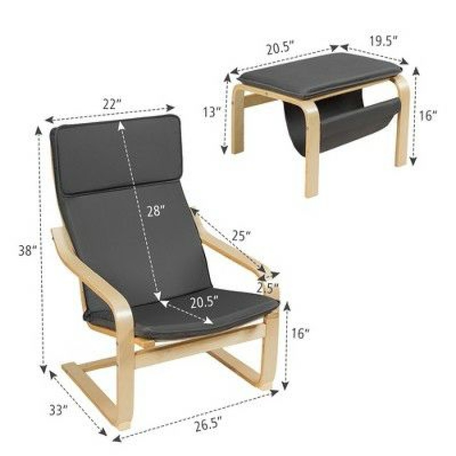 Costway Relax Lounge Chair & Padded Ottoman Set W/ Magazine Rack | * New