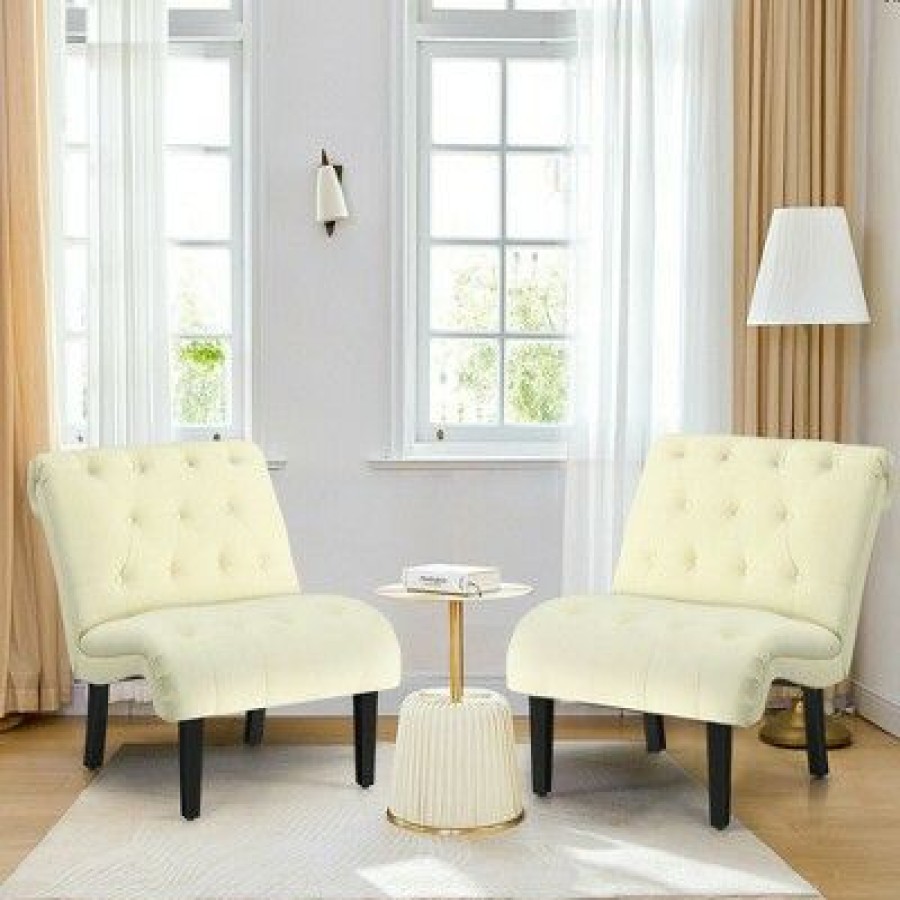 Costway Set Of 2 Armless Accent Chair Upholstered Tufted Lounge Chair | * Wholesale