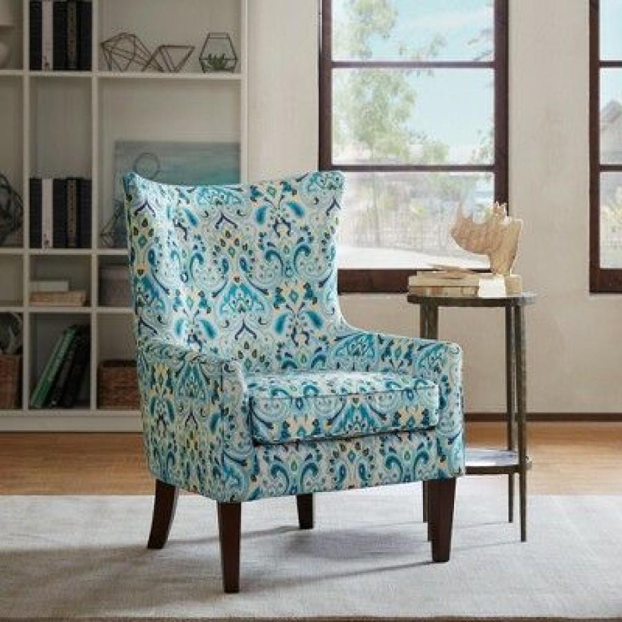 Helena Shelter Wing Chair Blue/Cream- Madison Park | * Online