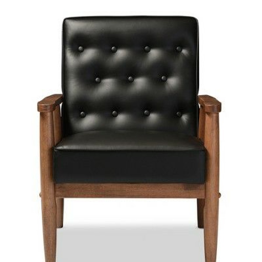 Sorrento Mid Century Retro Modern Faux Leather Upholstered Wooden Lounge Chair Baxton Studio | * New