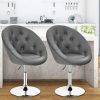 Costway Set Of 2 Bar Stools Swivel Vanity Accent Chairs W/Round Tufted Back Grey | * Hot