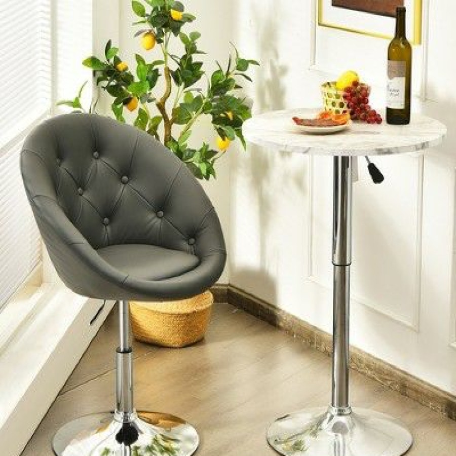 Costway Set Of 2 Bar Stools Swivel Vanity Accent Chairs W/Round Tufted Back Grey | * Hot