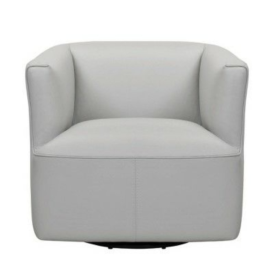 Whitney Genuine Leather Swivel Barrel Chair Dove Gray Armen Living | * Wholesale