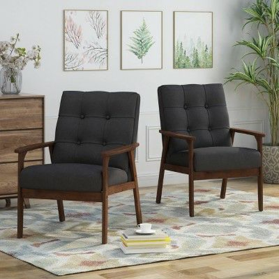 Set Of 2 Duluth Mid-Century Armchairs Black Christopher Knight Home | * Hot