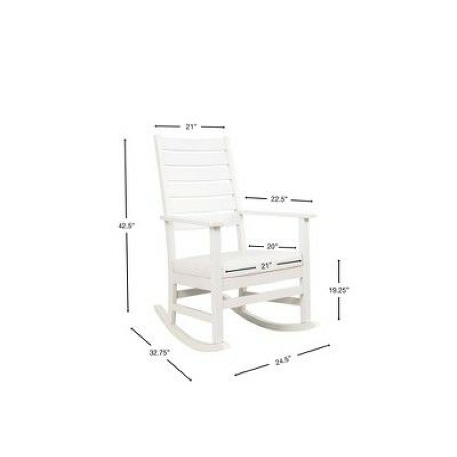 Gift Mark Adult Rocking Chair With Horizontal Back And White Faux Leather Seat | * New