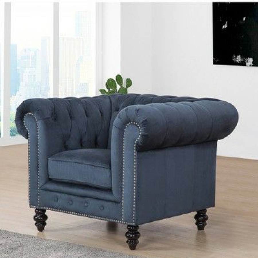 Grand Wyatt Velvet Armchair Dark Blue Abbyson Living | * Online