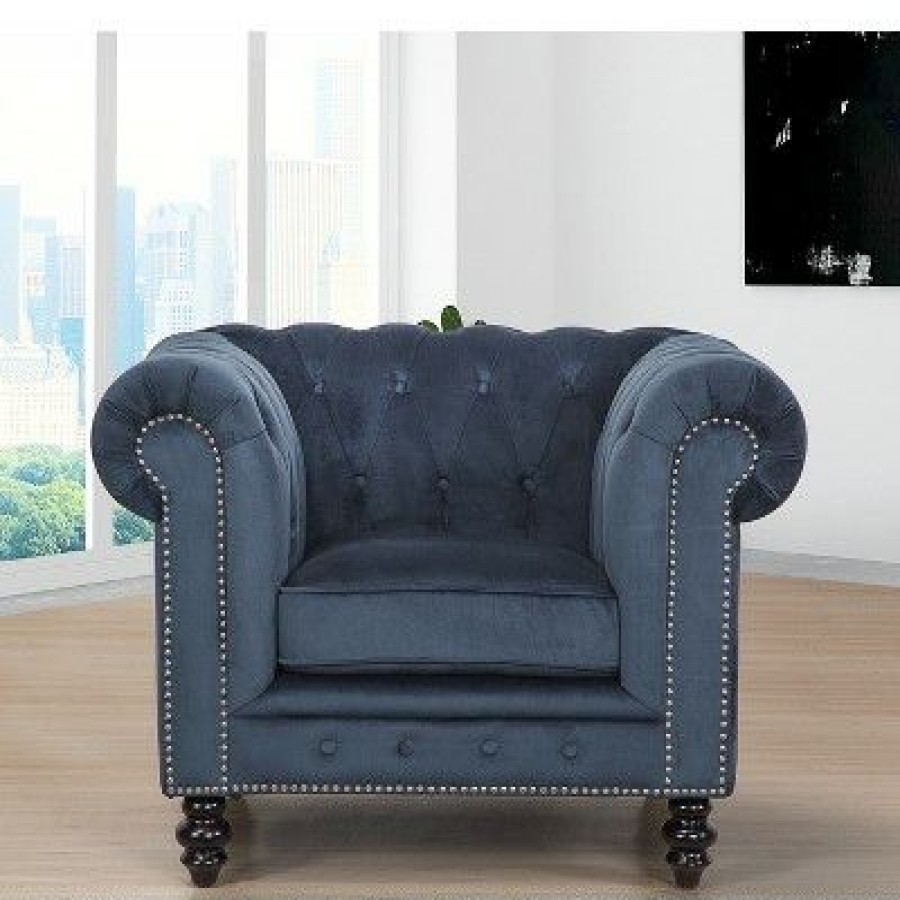 Grand Wyatt Velvet Armchair Dark Blue Abbyson Living | * Online