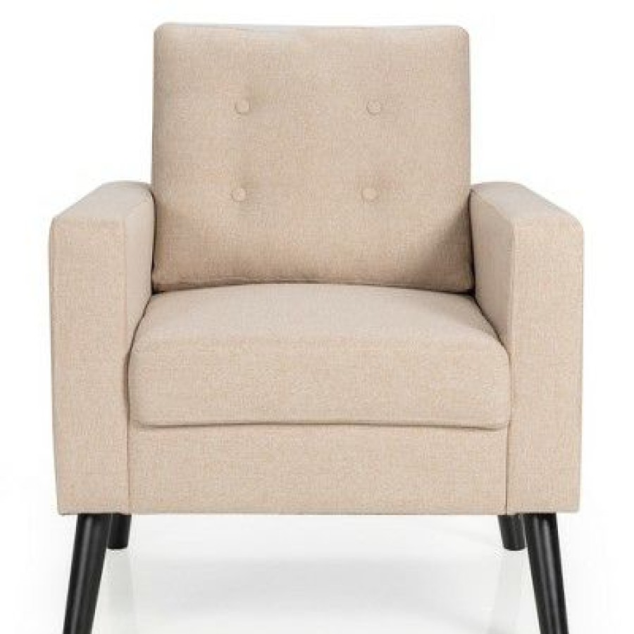 Costway Modern Tufted Accent Chair Fabric Armchair Single Sofa W/ Rubber Wood Legs Grey | * Best